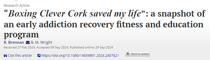 New publication by @markwright087 and myself in the Journal of Substance Use - focusing on the Boxing Clever Cork programme.  Available here @https://www.tandfonline.com/doi/full/10.1080/14659891.2024.2407621
<a href="/cldatf/">Cork Drug & Alcohol Task Force</a> <a href="/HSELive/">HSE Ireland</a>