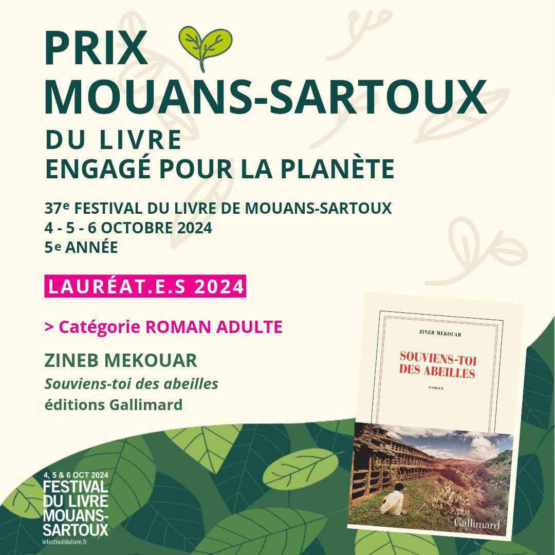 Zineb Mekouar (@zineb__mekouar) on Twitter photo 🏆 « Souviens-toi des abeilles » reçoit un prix 🏆
Un grand merci aux jurés du <a href="/FestivalDuLivre/">FDL Mouans-Sartoux</a> d’avoir décerné à mon deuxième roman Le Prix du livre engagé pour la Planète, catégorie roman 🙏🏻✨ J’en suis émue et honorée !
RDV ce samedi 5 octobre pour la remise ✨ 🏆 « Souviens-toi des abeilles » reçoit un prix 🏆
Un grand merci aux jurés du <a href="/FestivalDuLivre/">FDL Mouans-Sartoux</a> d’avoir décerné à mon deuxième roman Le Prix du livre engagé pour la Planète, catégorie roman 🙏🏻✨ J’en suis émue et honorée !
RDV ce samedi 5 octobre pour la remise ✨