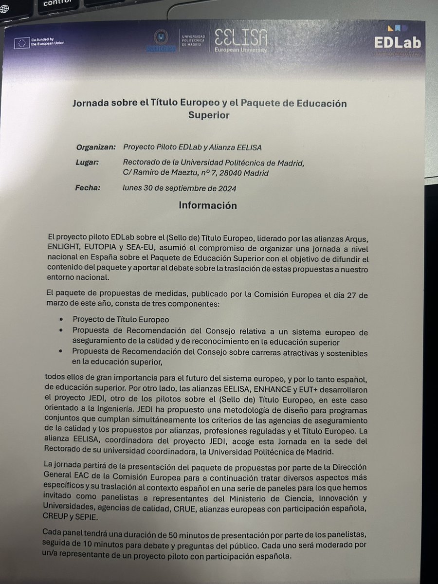 uclm_inter's tweet photo. @uclm_es @uclm_inter, representada por el vicerrector de internacionalización y el director académico de estudios, calidad y acreditación, participa en la Jornada sobre el #TituloEuropeo junto a más de 100 expertos, organizada por el proyecto piloto #EDLab. https://t.co/y35NMUp3wp