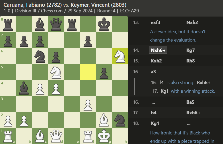 The combined genius of <a href="/FabianoCaruana/">Fabiano Caruana</a> and <a href="/KeymerVincent/">Vincent-Keymer-Newsbot</a> produced a grand clash at the JuliusBaer Generation Cup yesterday! (annotated by <a href="/GMRafaelLeitao/">GM Rafael Leitão</a>)
Apart from the usual excitement a <a href="/MagnusCarlsen/">Magnus Carlsen</a> vs <a href="/AlirezaFirouzja/">Alireza Firouzja</a> clash can produce :-)
Enjoy my writeup at <a href="/chesscom/">Chess.com</a>: