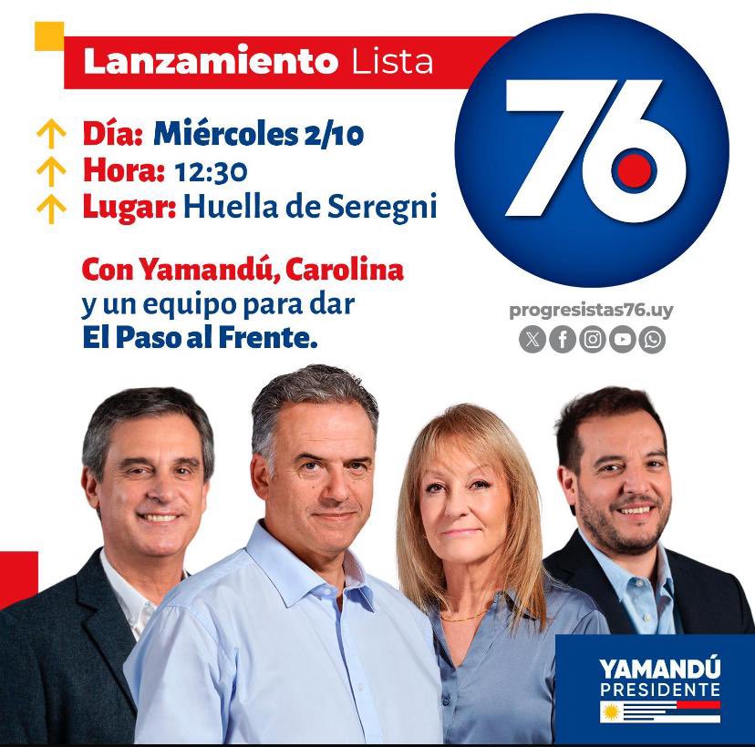 Lanzamiento 76! 😌

Este miércoles al mediodia nos encontramos la Huella de Seregni para el lanzamiento de nuestra lista 🫶🏼

Nos vemos ahi, para dar el paso al frente❤️💙🤍