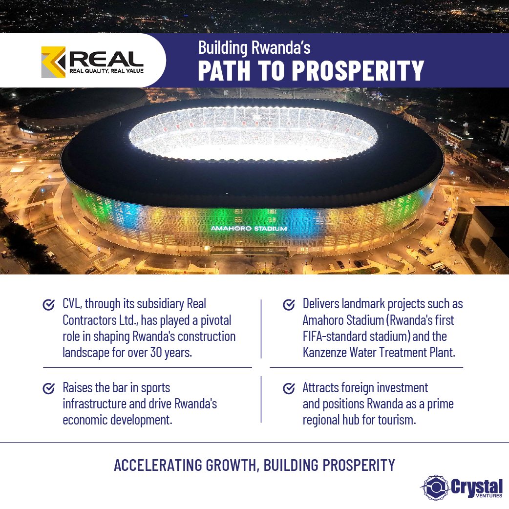 CVLRwanda's tweet photo. With 30 years of expertise, @CVLRwanda through its subsidiary Real Contractors @rcl_rw leads Rwanda’s construction sector, executing landmark projects that enhance national infrastructure and attract global investment.  
 #InfrastructureDevelopment #BuildingProsperity
#RwOX https://t.co/9FJSaaatYE