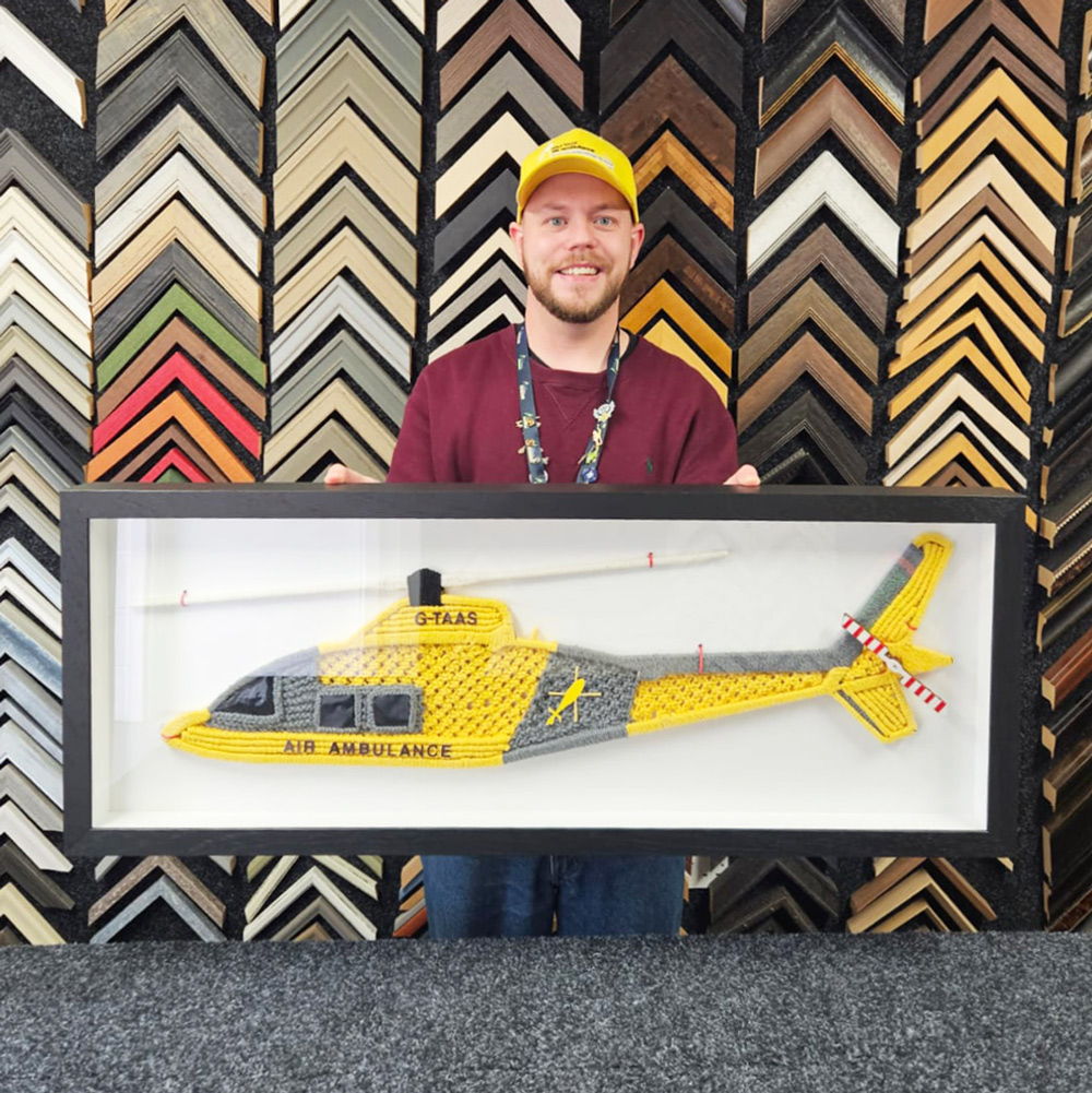 Great to be involved with Your Local Air Ambulance WNDLR (Rugby) George popped in today to collect this epic knitted collage donated to this fantastic cause! Please like there page and donate..