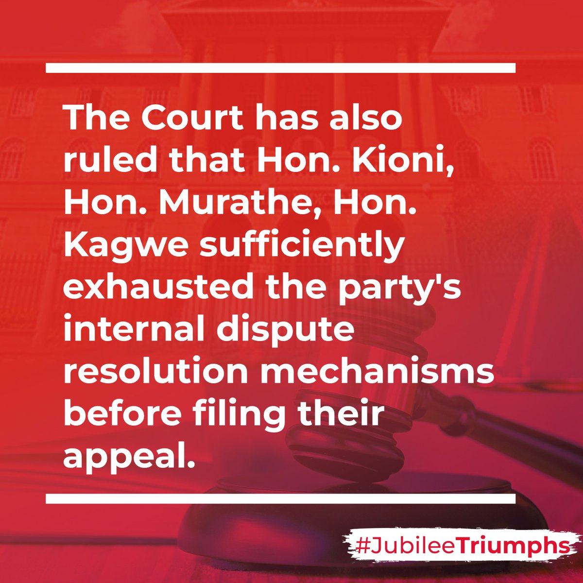 JubileePartyK's tweet image. Victory as High Court rules that Jubilee Party ni ya Uhuru Kenyatta. Justice Janet Mulwa also nullified the Kanini-Sabina led &quot;NEC&quot; that purported to remove Hon. Jeremiah Kioni, Hon. David Murathe and Treasurer Mr. Kagwe Gichohi.
#MbelePamoja #JubileeTriumphs!