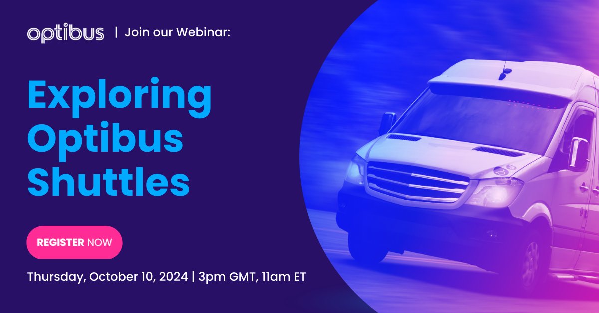 Optibus's tweet image. 🚍 Exploring #OptibusShuttles! 

Join our webinar to see how we simplify operations, cut costs, &amp;amp; optimize #ShuttleServices.

📅 Oct 10, 3 PM GMT.

Perfect for shuttle operators, fleet managers &amp;amp; transport planners.

Don’t miss out! 

🔗 optibus.com/webinar/shuttl…

#FleetManagement