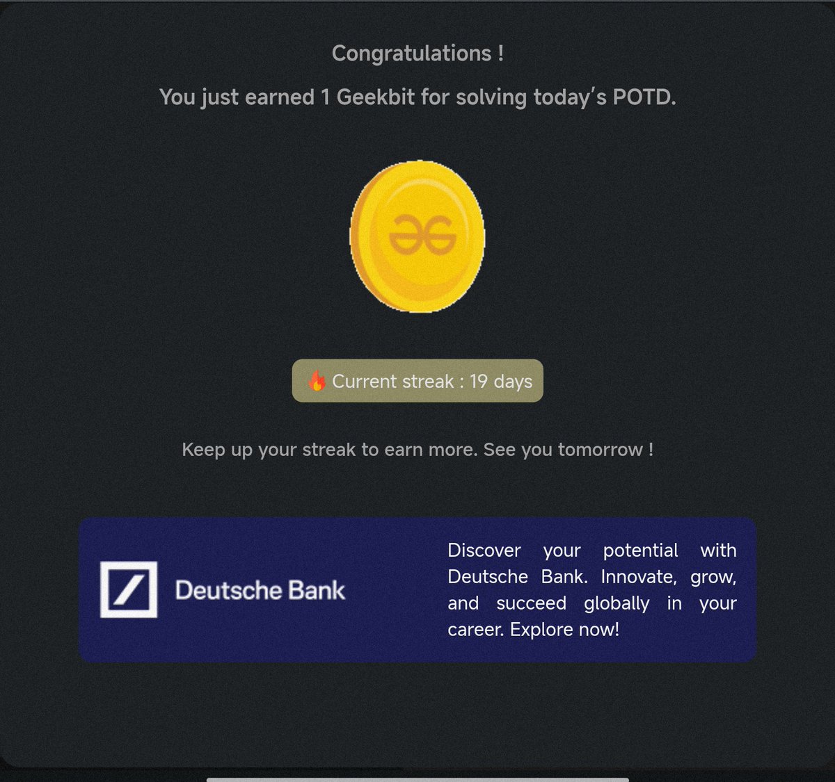 Pprratikk's tweet image. Day 19 of 21 days coding challenge
@geeksforgeeks
@DeutscheBank
#21DaysOfCoding #CodingChallengeg #LearnToCode #GeekForGeeks #ING #DeutscheBank #geekstreak2024