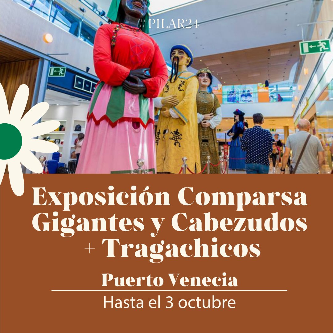 Fiestas del Pilar. Oficial (@fiestaspilarofi) on Twitter photo Prepárate para el #Pilar24 visitando la exposición de la Comparsa de Gigantes y Cabezudos de Zaragoza y el Tragachicos en Puerto Venecia. 🎉 🔥. ¡No te lo pierdas!
📆 Hasta el 3 de octubre
📍 <a href="/puertovenecia/">Puerto Venecia</a>
#ZGZCultura Prepárate para el #Pilar24 visitando la exposición de la Comparsa de Gigantes y Cabezudos de Zaragoza y el Tragachicos en Puerto Venecia. 🎉 🔥. ¡No te lo pierdas!
📆 Hasta el 3 de octubre
📍 <a href="/puertovenecia/">Puerto Venecia</a>
#ZGZCultura
