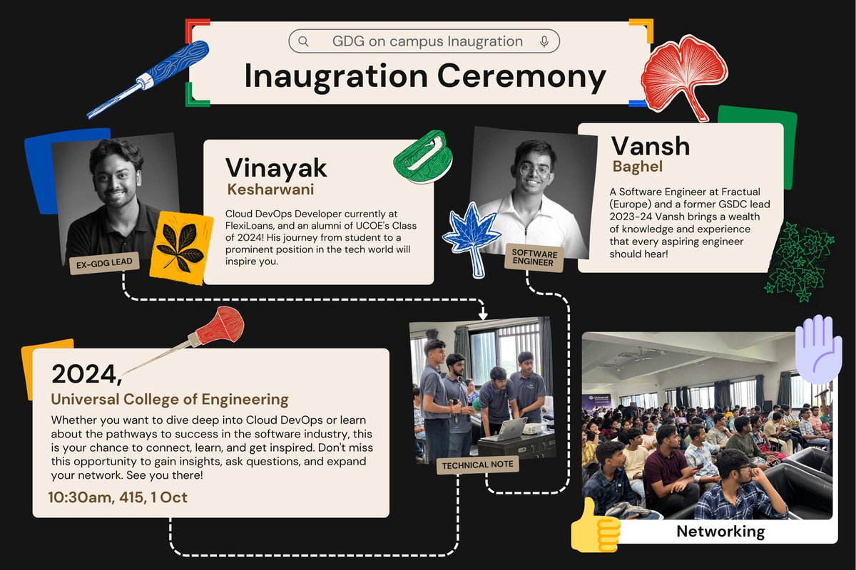 GDGUCOE's tweet photo. Join us for the GDG on Campus Inauguration and start your tech journey with us.
📅 Date: 1st October  
⏰ Time: 10:30 AM  
📍 Location: 415 Seminar Hall, Universal College of Engineering
🎤 Special Speakers: Vinayak Kesharwani – DevOps Engineer  
Vansh Baghel – Software Engineer https://t.co/SSCUC8KVOC