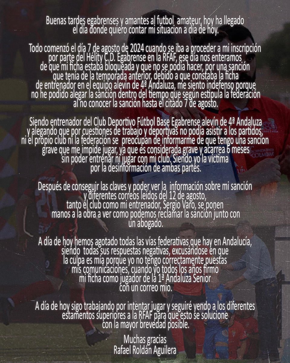 Comunicado oficial: Rafael T. Roldán Aguilera.