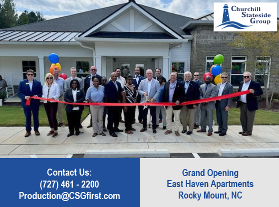 CSGfirst's tweet image. CSG attended the grand opening of East Haven Apartments in Rocky Mount, NC! This #AffordableHousing development brings 64 units to the Rocky Mount community. Churchill is pleased to have been a part of making East Haven #Apartments a reality.