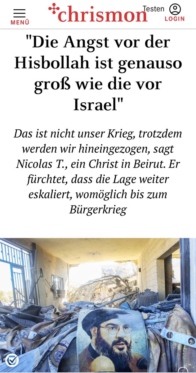 Interview with a Christian Libanese from Dekouaneh, Beirut about the Christian side of the war with Israel on @chrismon 

chrismon.de/artikel/56117/…

#libanonisrael #beirut #hezbollahlibanon #HassanNasrallah #Libanonwar #christianlibanon #resistance