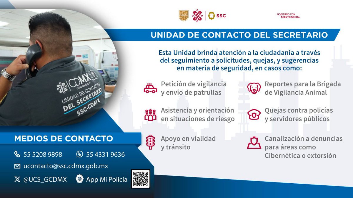 SSC_CDMX's tweet photo. La #SSC cuenta con línea directa para brindar atención a la ciudadanía, ¿la conoces?

👮🏻‍♂️👮🏻 A través de la @UCS_GCDMX puedes solicitar apoyo y orientación, o bien, realizar un reporte o queja. 

También tiene otros medios de contacto 📱💻☎️ 👇🏼 https://t.co/6biZTbnWQT