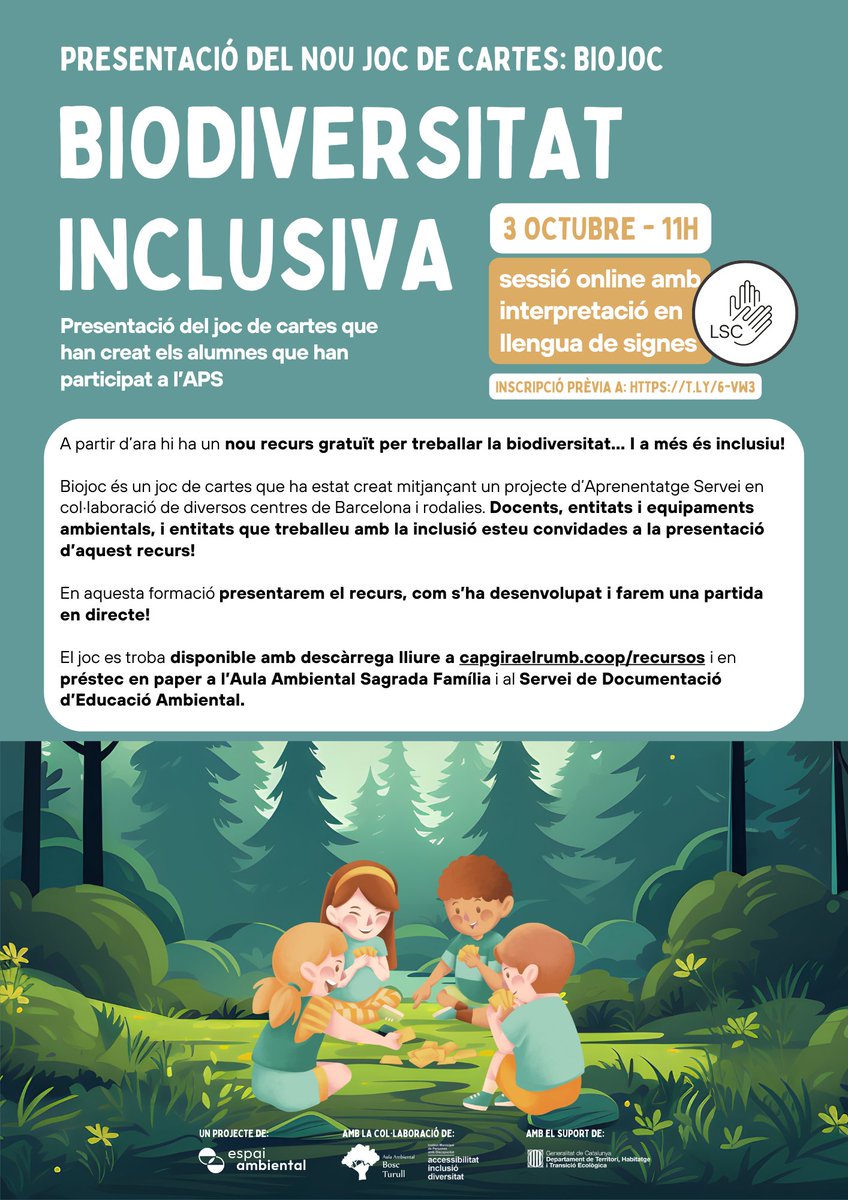 EscolaElSol's tweet image. #RECURS | BIOJOC 🃏

A partir d’ara hi ha un nou recurs gratuït per treballar la #biodiversitat inclusiva! 

☝️ En aquesta formació, @EspaiAmbiental ens presentarà el recurs, com s’ha desenvolupat i farem una partida en directe!

📌 3 OCTUBRE a les 11h