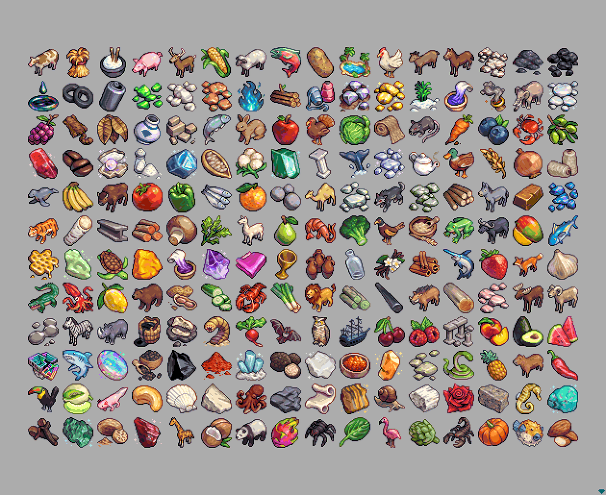 mirrutatep's tweet photo. My turn based strategy game resource set keeps growing... I've done 192 32px icons this year!

Which ones stand out to you the most?

#pixelart https://t.co/AX9Prmj6r7