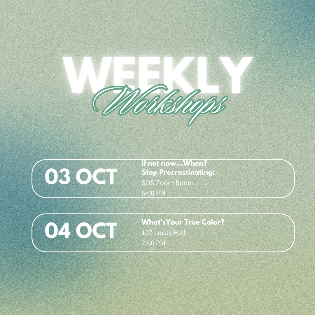 Weekly Workshops for this week!