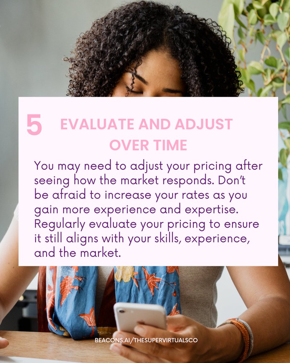 supervirtualsco's tweet photo. By following these steps, you can be sure to attract the right clients, be clear about your value, and communicate your pricing confidently.

Need more tips like This? Hit the follow button.

#thesupervirtualsco #virtualassistancetips #pricingstrategy #virtualassistantsoftwitter https://t.co/bPB7MOSPu3