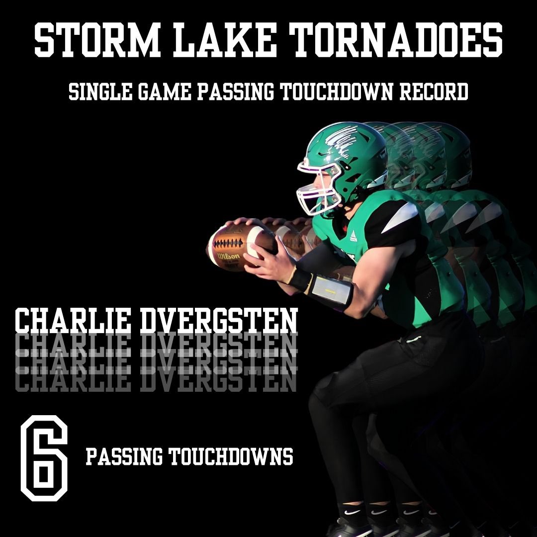 Congrats to Charlie Dvergsten on tying the school record for passing touchdowns in a game with 6!  Charlie now shares this record with Carson Lullman who also had 6 passing tds against Perry in 2023.  Nice Work Charlie!