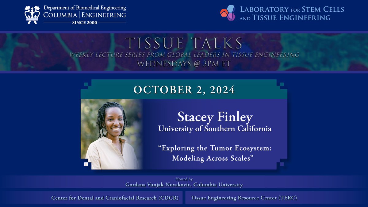 GVNlab's tweet image. Join us this Wednesday, October 2nd at 3pm EST for a #TissueTalk from @USC Prof. Stacey Finley @USCSysBio_Lab on "Exploring the tumor ecosystem: modeling across scales."
See you there: bit.ly/tissuetalks