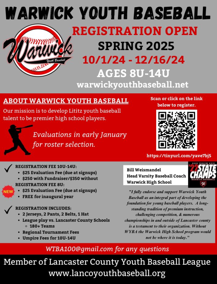 Warwick Youth Baseball Association tweet media