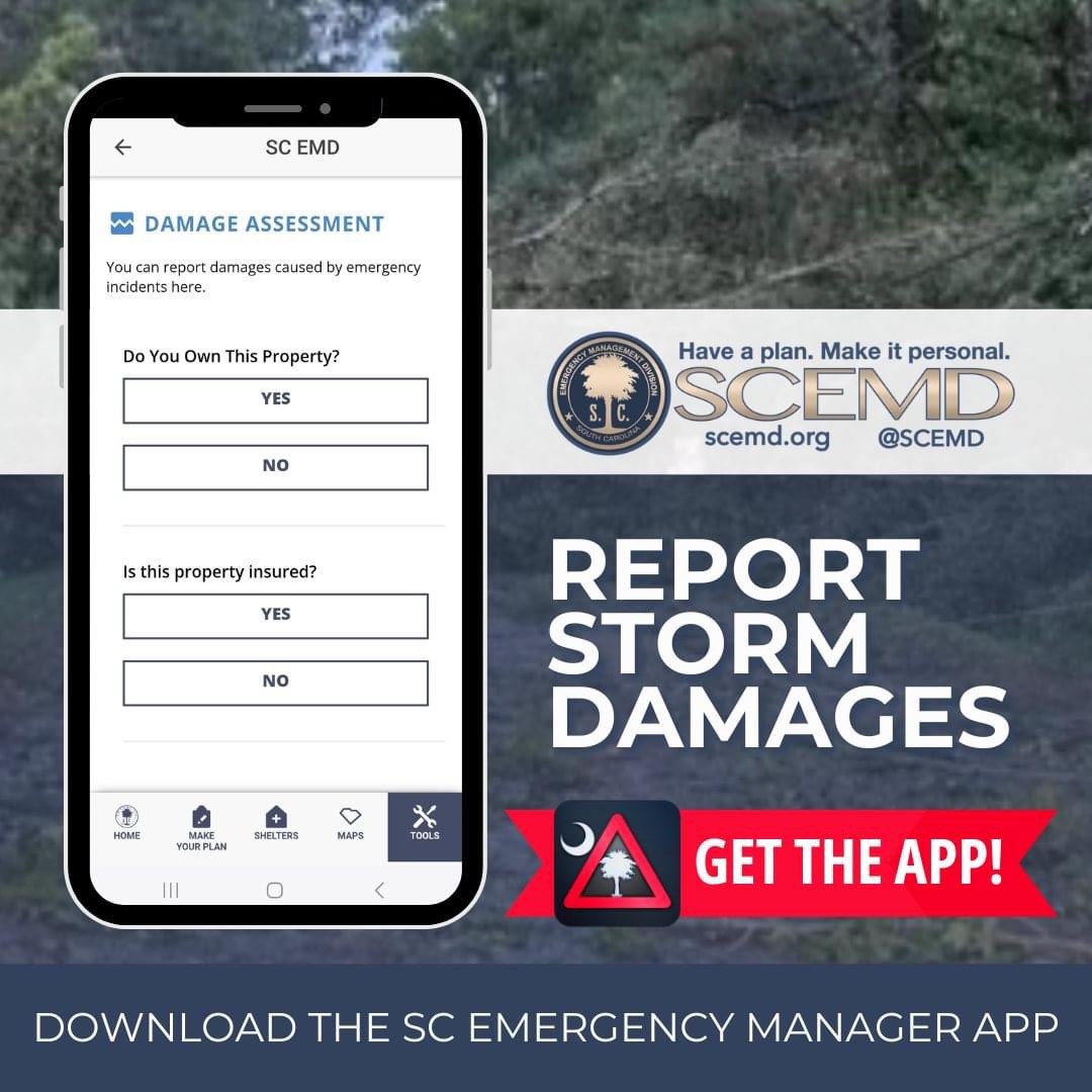 We are continuing to assess the damage done by  #Helene. Download the SC Emergency Manager Mobile App to report storm damage and get the latest information on shelters and power outages.
App Store: apple.co/2jXnDNE 
Google Play: heyor.ca/nx1zun
#EmergencyPrep #SCWX