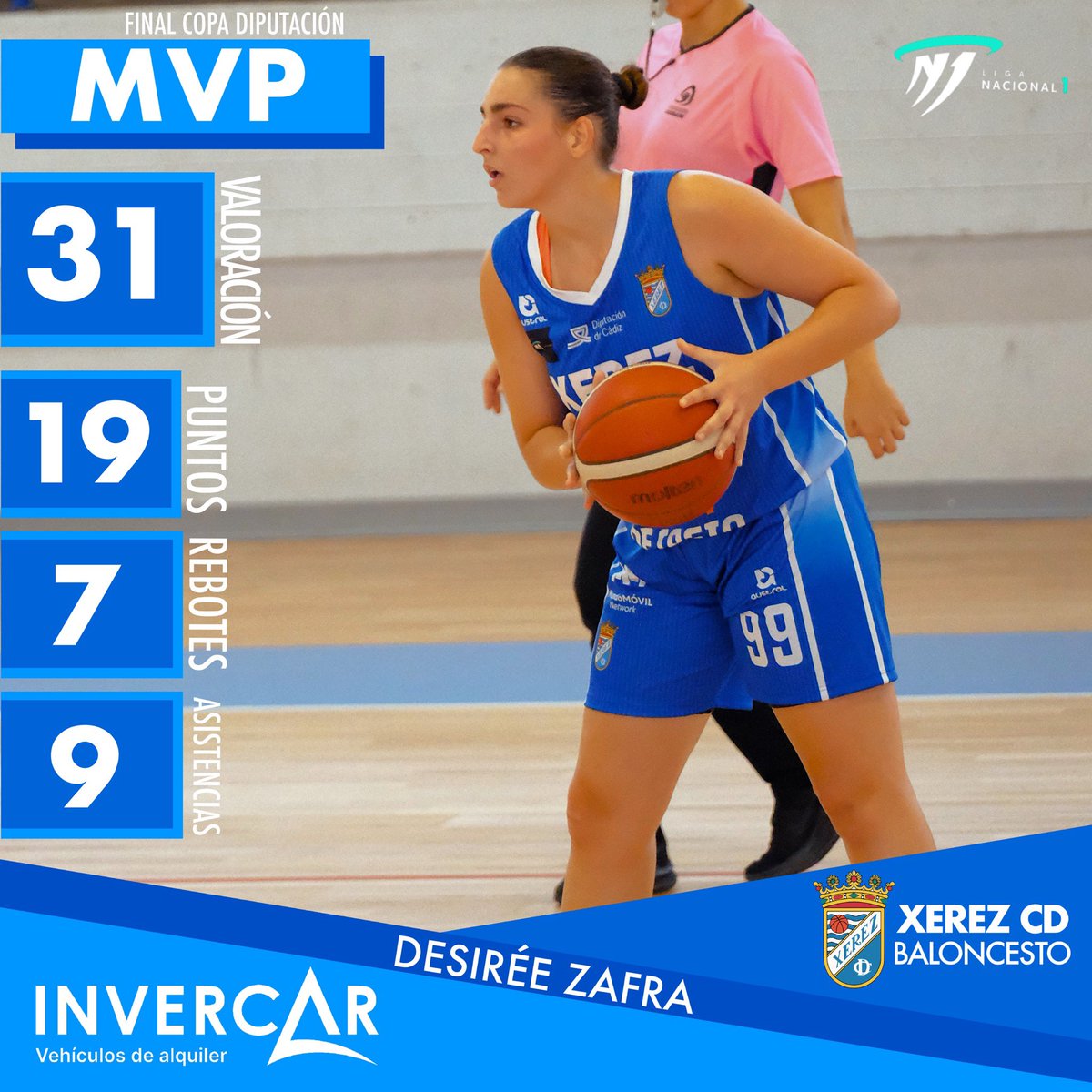 MVP <a href="/invercar/">Desmond McKissock</a>.rentacar 🏀 | FINAL COPA DIPUTACIÓN MEMORIAL “CARLOS DUQUE” ‼️

DESIRÉE ZAFRA fue la MVP de la Final del pasado domingo😃

📈31 Valoración
1️⃣9️⃣puntos
7️⃣ Rebotes
9️⃣ Asistencias

#BXCD #SomosXerezCD #XerezCDBaloncesto #N1Femenino  #Jerez