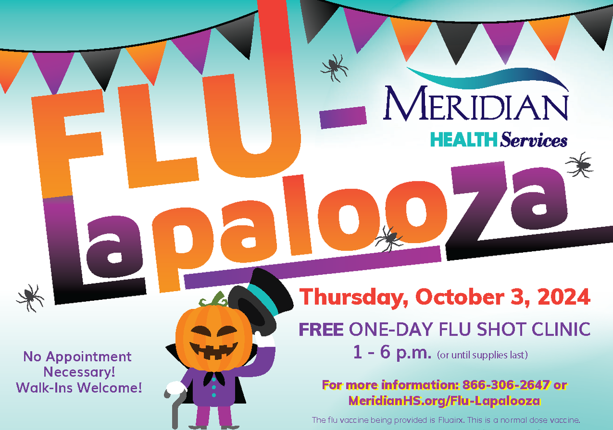 Flu-Lapalooza is this Thursday, and we can’t wait to see you there!
Flu-Lapalooza is a one-day FREE flu shot clinic on Thursday, October 3 from 1 – 6 p.m. at many Meridian locations across Indiana. 
Learn More bit.ly/3MMnPsO
