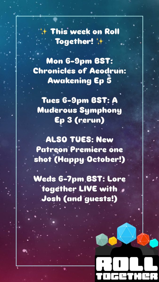 Roll Together RPG (@rolltogetherrpg) on Twitter photo Here's what's happening on Roll Together this week over on twitch.tv/rolltogetherrpg
<a href="/phoenixdice/">Phoenix Dice</a> <a href="/idlechampions/">Idle Champions</a> <a href="/Beard_Ladies/">Bearded Ladies</a> #rolltogether #ttrpg #DnD Here's what's happening on Roll Together this week over on twitch.tv/rolltogetherrpg
<a href="/phoenixdice/">Phoenix Dice</a> <a href="/idlechampions/">Idle Champions</a> <a href="/Beard_Ladies/">Bearded Ladies</a> #rolltogether #ttrpg #DnD