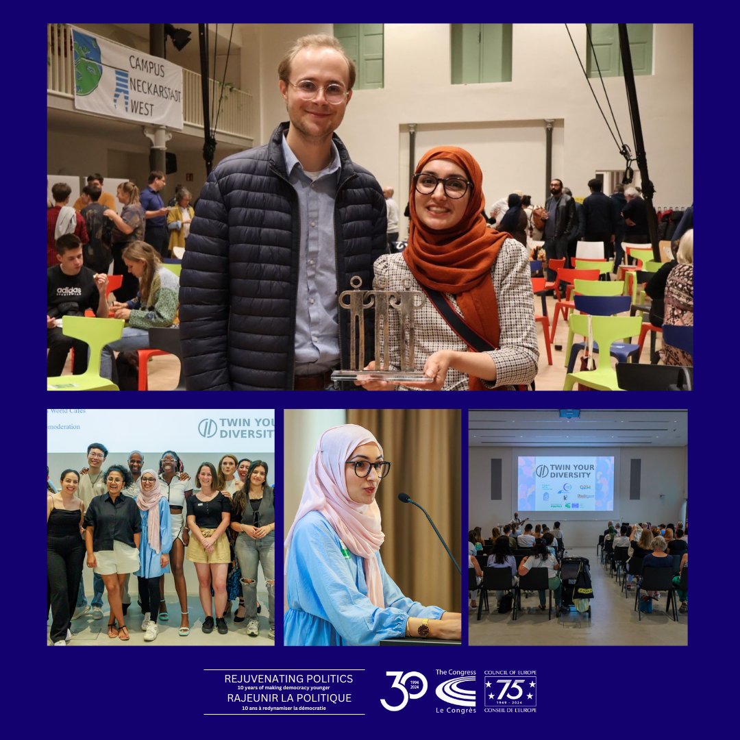COECongress's tweet image. Congratulations to Afia Ahmed, @COECongress youth delegate from Germany 🇩🇪, on winning the Democracy Award in the City of Mannheim for her “Twin Your Diversity” grassroots project! #RejuvenatingPolitics #YD10yrs