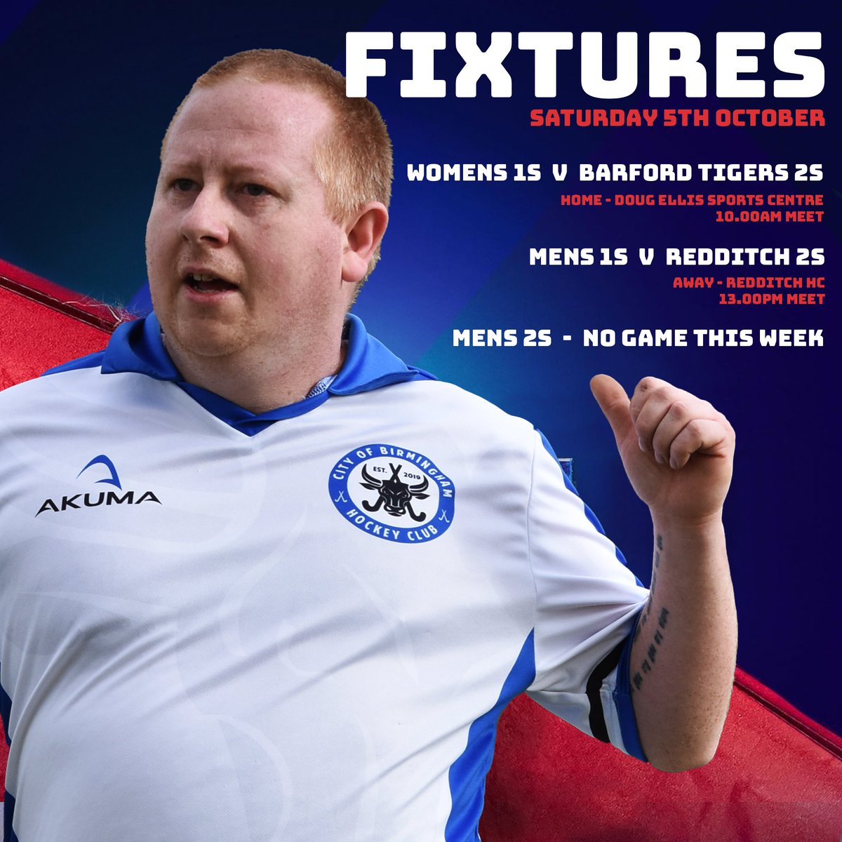 🔵⚫️ UPCOMING FIXTURES ⚫️🔵 

Our next fixtures for the upcoming weekend! 🏑 
Our women’s 1s are playing at home against Barford! - 10am meet! 
Our Men’s 1s are away against Redditch! - 1pm meet!
And lastly our Men’s 2s have a BYE week so no game this week for them!

#LETSGOCOB