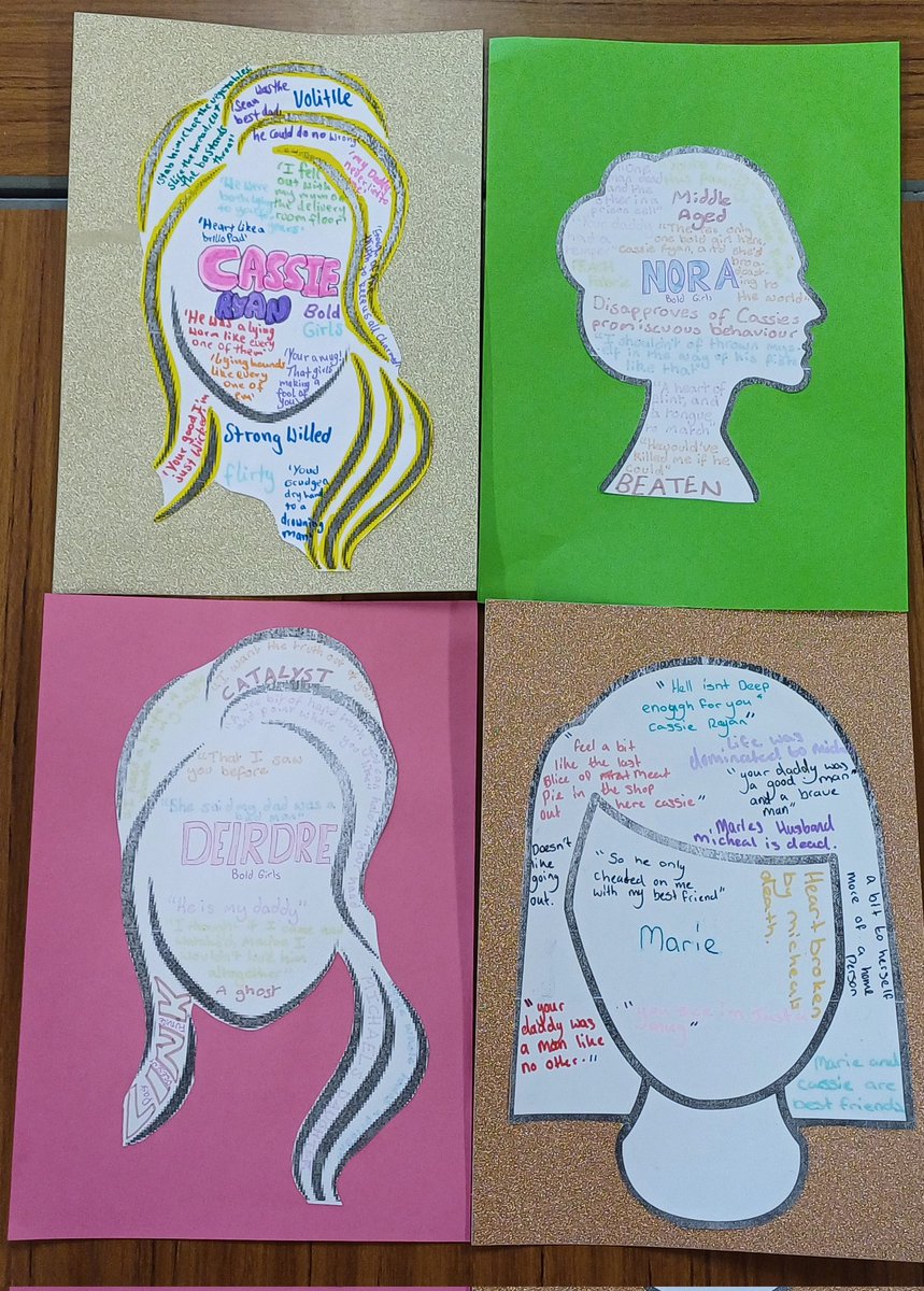 Miss_Quinn_MA's tweet photo. Senior revision "character heads" on key characters from the play 'Bold Girls' #SetText #Revision #Character #Recall https://t.co/pbfGnFXOXz