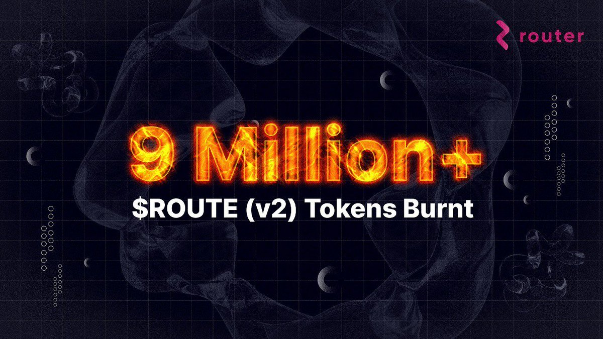 routerprotocol's tweet image. Over 9 Million ROUTE v2 Tokens Burnt! 🔥
To be exact, 9,112,120 ROUTE v2 tokens—approximately 0.9% of the total supply and valued at around $400k—have been burned.
For full transparency, you can view the transaction details here: routerscan.io/tx/A71DCBF09C1…
We’ve burned the…