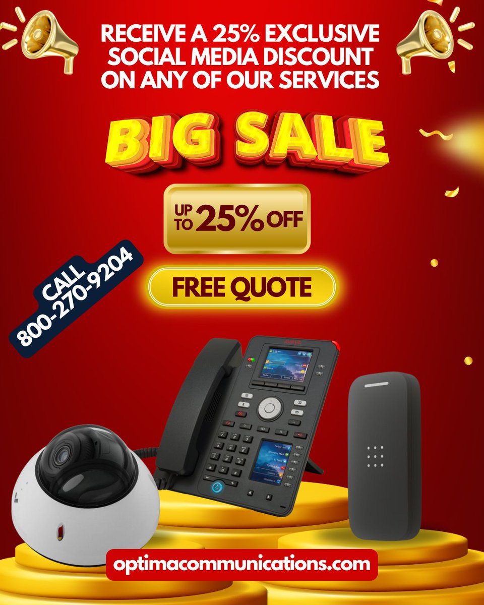 OptimaComm's tweet image. Receive a 25% exclusive social media discount on any of our services! bit.ly/3MXpNa1 #phonesystem #accesscontrol #cabling #surveillancesystem #cellulargateway. Please feel free to fill out the form or call us at 1-800-270-9204 to contact our team of experts.