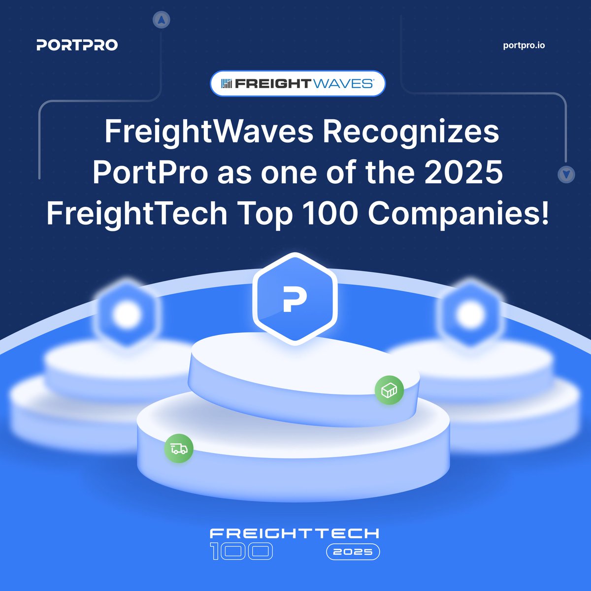 PortProtms's tweet image. 🚀 Thrilled to announce that PortPro has been recognized by FreightWaves as one of the 2025 FreightTech Top 100 Companies! 🎉  

#FreightTech100 #PortPro #Innovation #FreightWaves #F3Festival #Logistics #TransportationTech #FutureOfFreight #TechInnovation #FreightIndustry