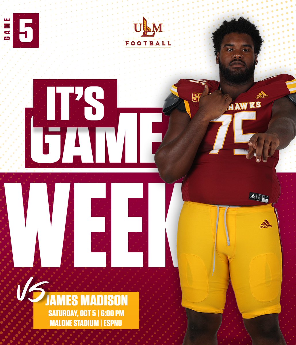 Warhawks on the national stage this week.

👉 vs. James Madison
🗓️ Saturday, October 5
📍 Malone Stadium
⏰ 6 p.m.
📺 ESPNU