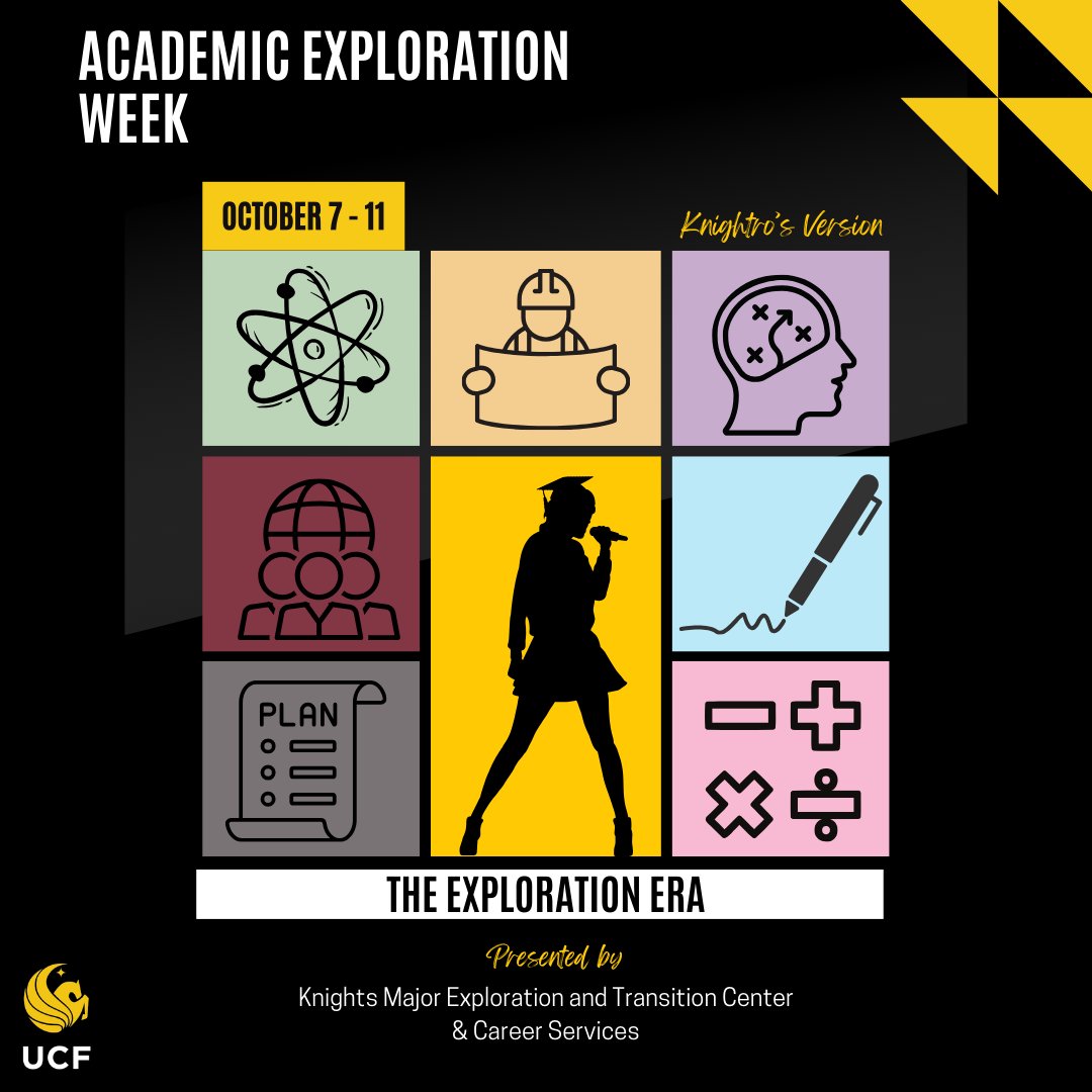 Academic Exploration Week is 1 week away! Join us for Knightro's Version as you enter your Exploration Era! Open to ALL students! View the full schedule of events to start planning your week, &amp; RSVP if necessary. Link in our bio! #aew #knightrosversion #exploration #era #gkco