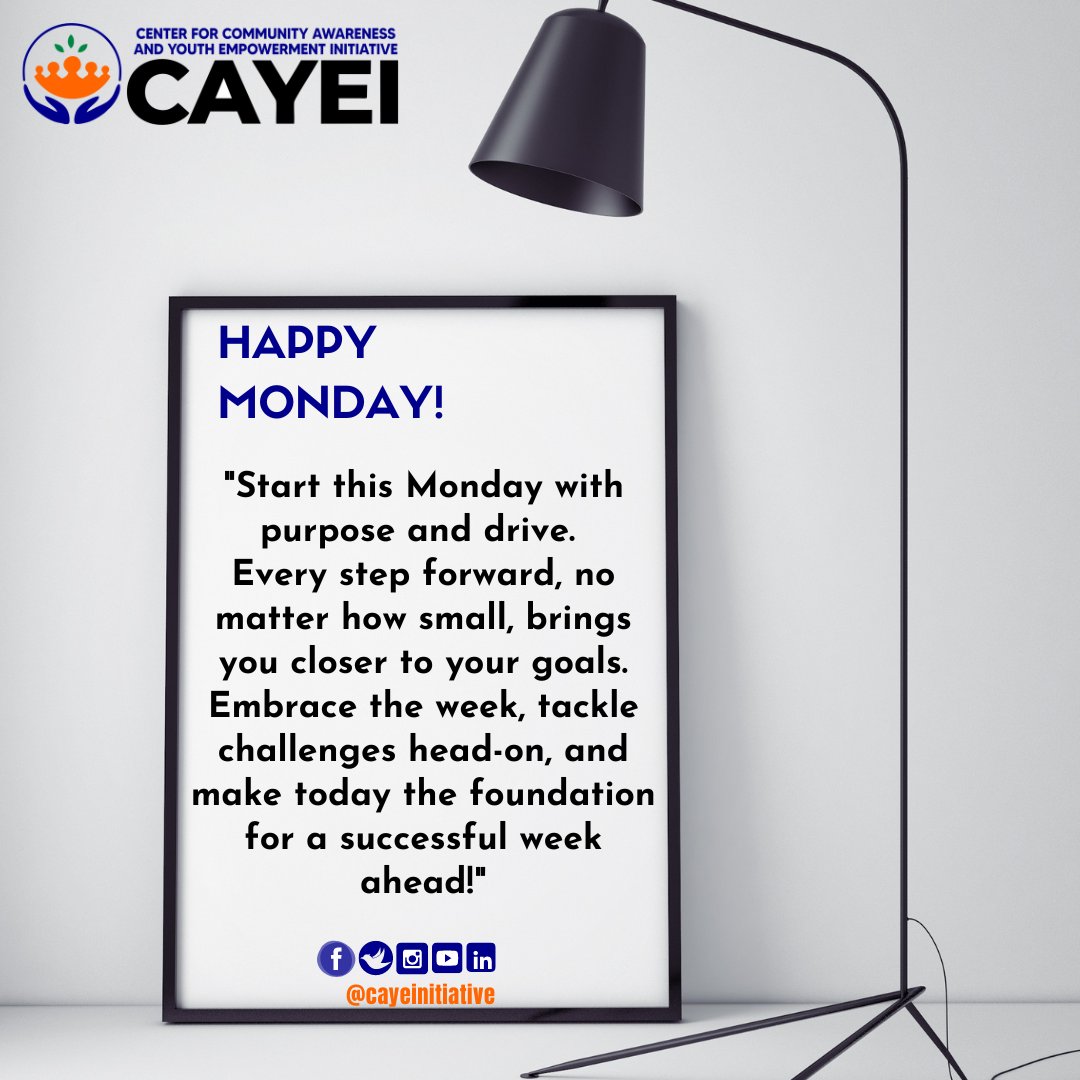 cayeinitiative's tweet photo. New week, new goals! Stay focused on your purpose, fuel your drive, and embrace every challenge as a stepping stone to success.
Let’s crush this Monday!
#PurposeDriven
#Goalsoriented https://t.co/myWzgNuIWa
