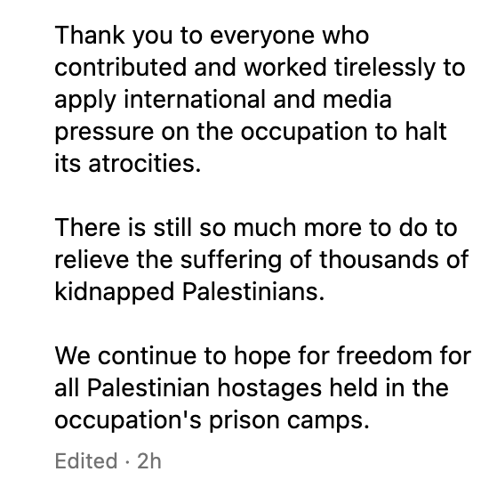 ryangrim's tweet photo. Very happy to share some good news for once: Dr. Khaled Alser, a Gaza surgeon who has been in Israeli captivity since March 25, the lead author of a recent article in The Lancet, is now free. 

Thank you to everyone who signed the petition urging his freedom, even when it felt hopeless and pointless