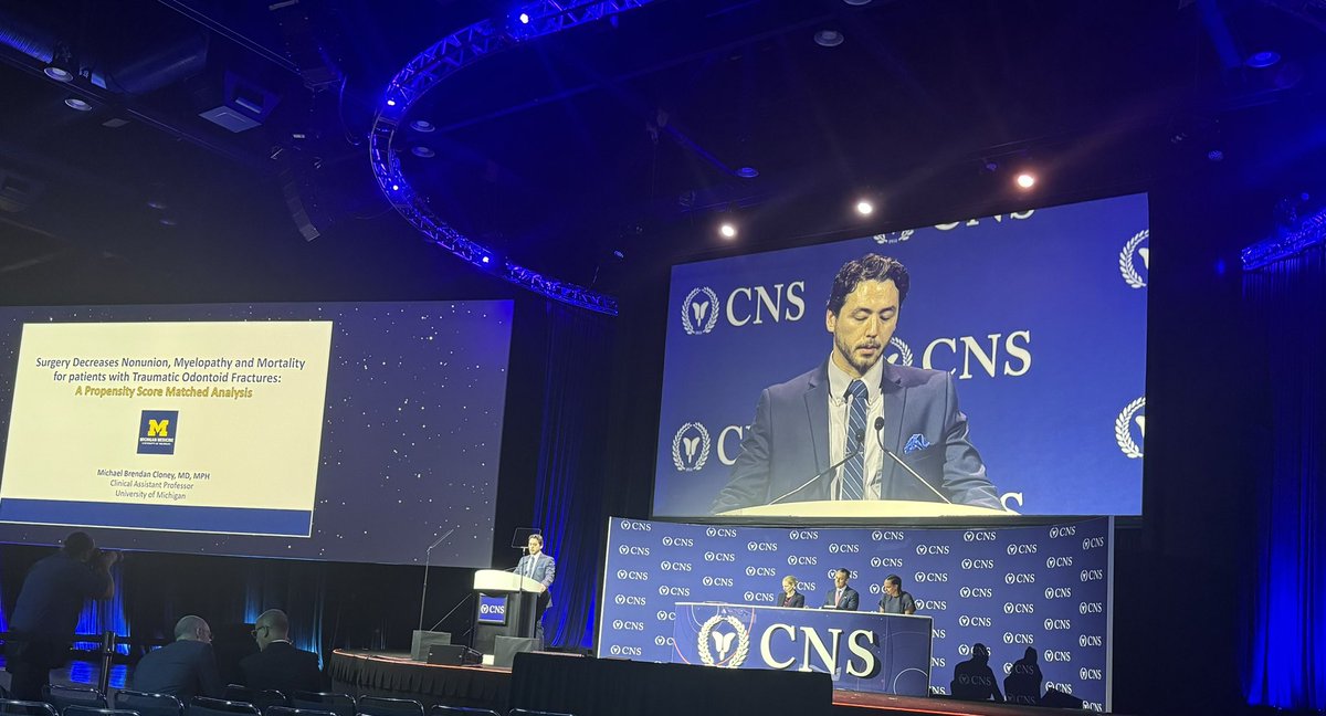 Nader Dahdaleh (@naderdahdaleh) on Twitter photo Extremely proud of <a href="/michael_cloney/">Michael Cloney, MD, MPH</a> presenting his award winning and paradigm shifting paper on the benefits of surgical management of type II odontoid fractures at the congress of neurological surgeons #CNS2024 Extremely proud of <a href="/michael_cloney/">Michael Cloney, MD, MPH</a> presenting his award winning and paradigm shifting paper on the benefits of surgical management of type II odontoid fractures at the congress of neurological surgeons #CNS2024