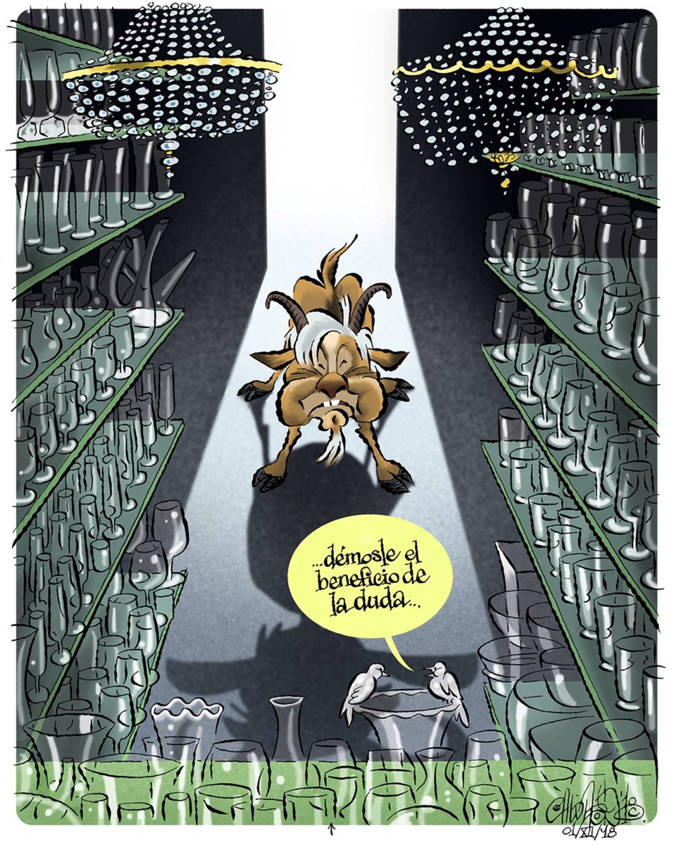 pablo_majluf's tweet photo. Este es el cartón del sexenio. Publicado al día siguiente de la toma de posesión. Metáfora perfecta. Un chivo en cristalería al que este delirio colectivo le dio "el beneficio de la duda" y terminó haciendo lo que siempre se supo: lo único que un chivo en cristalería puede hacer. https://t.co/TDMA2eL24A