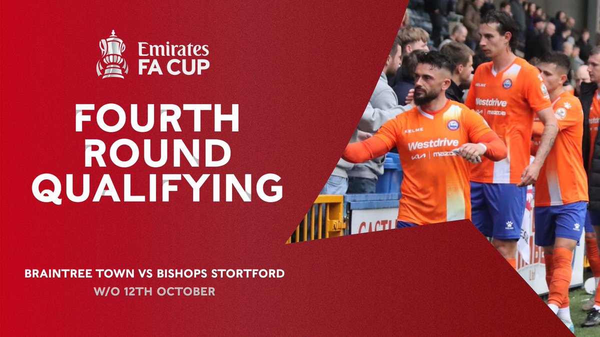Braintree Town FC (@braintreetownfc) on Twitter photo OPPONENTS LOCKED IN 🔒
We will host neighbours <a href="/BSFCTheBlues/">Bishop's Stortford FC</a> in the Fourth Round Qualifying of the #EmiratesFACup at The RBMC Stadium
#IronArmy #PubTeamFromEssex OPPONENTS LOCKED IN 🔒
We will host neighbours <a href="/BSFCTheBlues/">Bishop's Stortford FC</a> in the Fourth Round Qualifying of the #EmiratesFACup at The RBMC Stadium
#IronArmy #PubTeamFromEssex