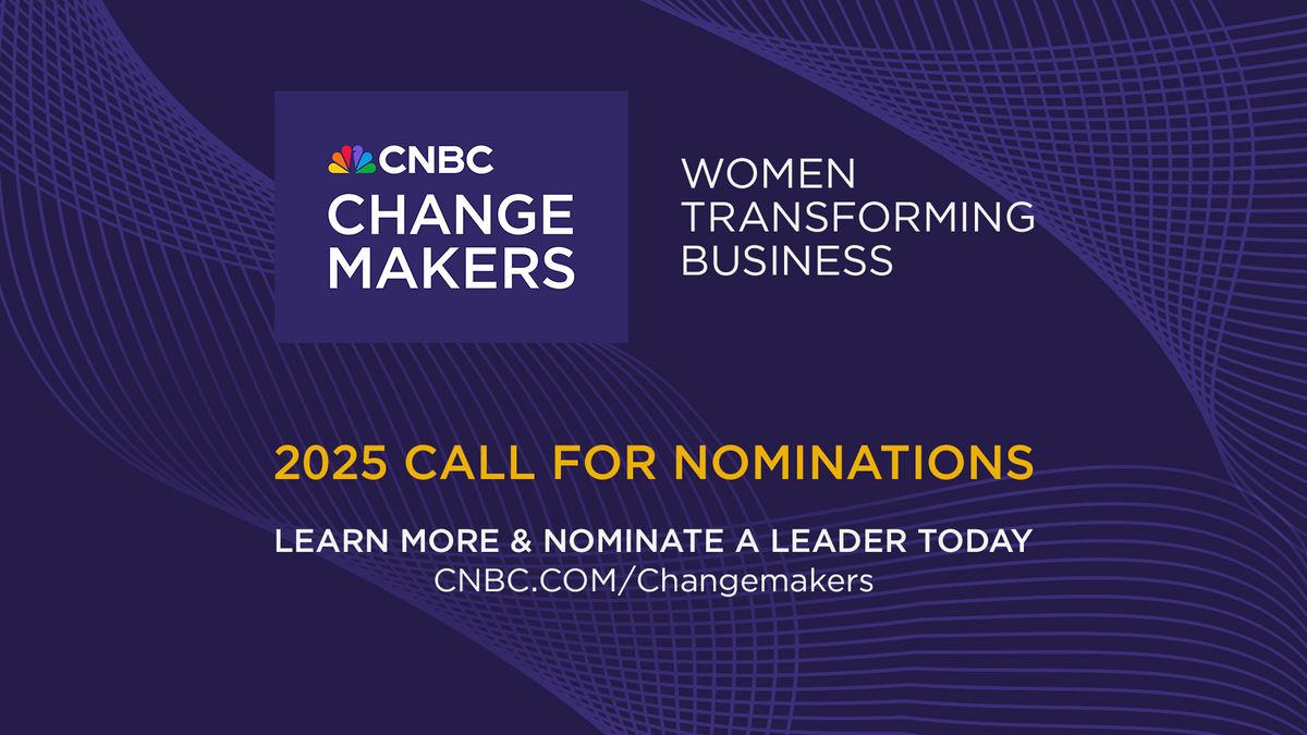 CNBC is now accepting nominations for our second annual Changemakers list.

The goal is to recognize women transforming business and philanthropy and highlight trailblazing leaders who defied odds in 2024. The deadline to submit is Nov. 11 at 11:59pm ET. cnb.cx/3BpawMJ