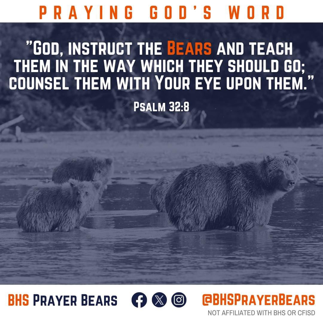 High school can be a challenging time with lots of decisions to be made -- small and large. Pray for our BHS Bears to seek and receive God's wisdom and guidance knowing that being in His will is the best place to be. #BridgelandBest #WinTheDay <a href="/BridgelandCFISD/">Bridgeland HS</a>