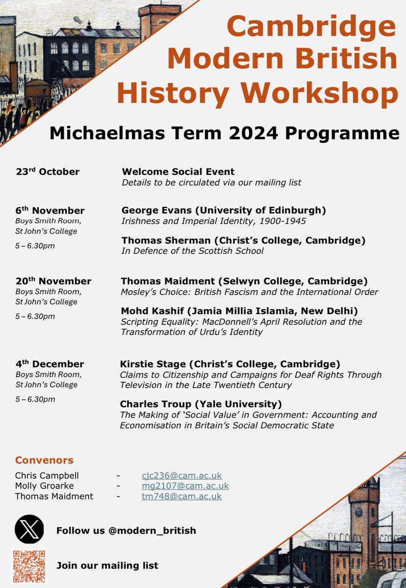 The Cambridge Modern British History Workshop is very pleased to reveal the programme for this upcoming term. We hope to see many of you there!