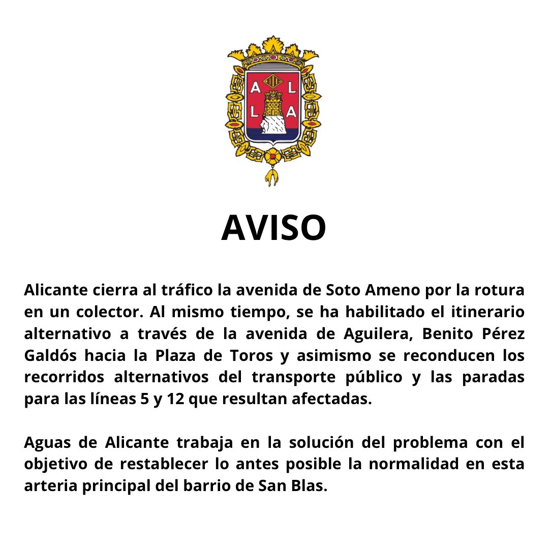 alicanteayto's tweet photo. ‼️ AVISO 👇🏽 https://t.co/4szfwkBwNa