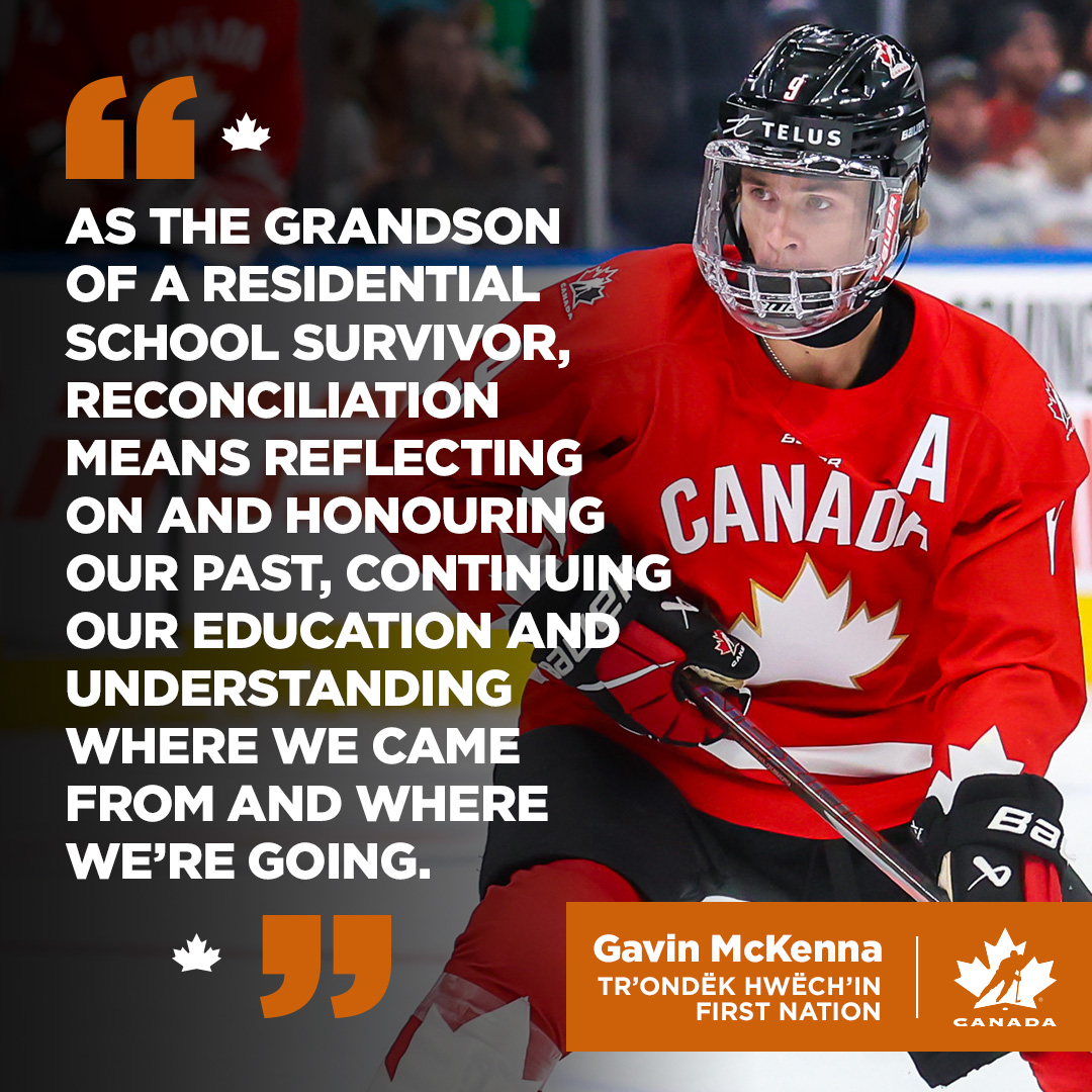 HockeyCanada's tweet image. On the National Day for #TruthAndReconciliation, we reaffirm our commitment to education and to action. 🧡

Thank you to our national team athletes, Hockey Canada board member Marian Jacko and @HKYIndigenous chair Ryan Francis for sharing their thoughts with us.