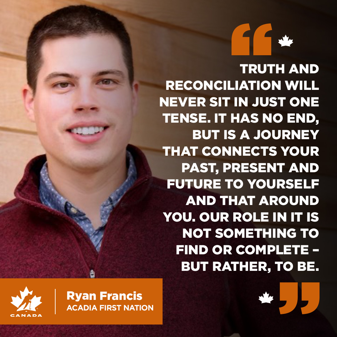 HockeyCanada's tweet image. On the National Day for #TruthAndReconciliation, we reaffirm our commitment to education and to action. 🧡

Thank you to our national team athletes, Hockey Canada board member Marian Jacko and @HKYIndigenous chair Ryan Francis for sharing their thoughts with us.