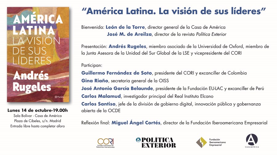Política Exterior (@polext) on Twitter photo Para hablar de los retos presentes y futuros de la región, te invitamos a la presentación del libro de Andrés Rugeles (<a href="/arugeles/">Andres Rugeles</a>) y mesa redonda.
🗓️ lunes 14 de octubre
🕐 19h
📍Casa de América (Plaza. Cibeles s/n). Para hablar de los retos presentes y futuros de la región, te invitamos a la presentación del libro de Andrés Rugeles (<a href="/arugeles/">Andres Rugeles</a>) y mesa redonda.
🗓️ lunes 14 de octubre
🕐 19h
📍Casa de América (Plaza. Cibeles s/n).
