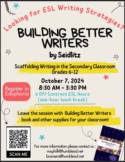 Our Building Better Writers session is right around the corner! Sign up in Eduphoria today! <a href="/HumbleISD_Multi/">Humble ISD Language Acquisition</a> <a href="/HumbleISD_PL/">Humble ISD PL</a>