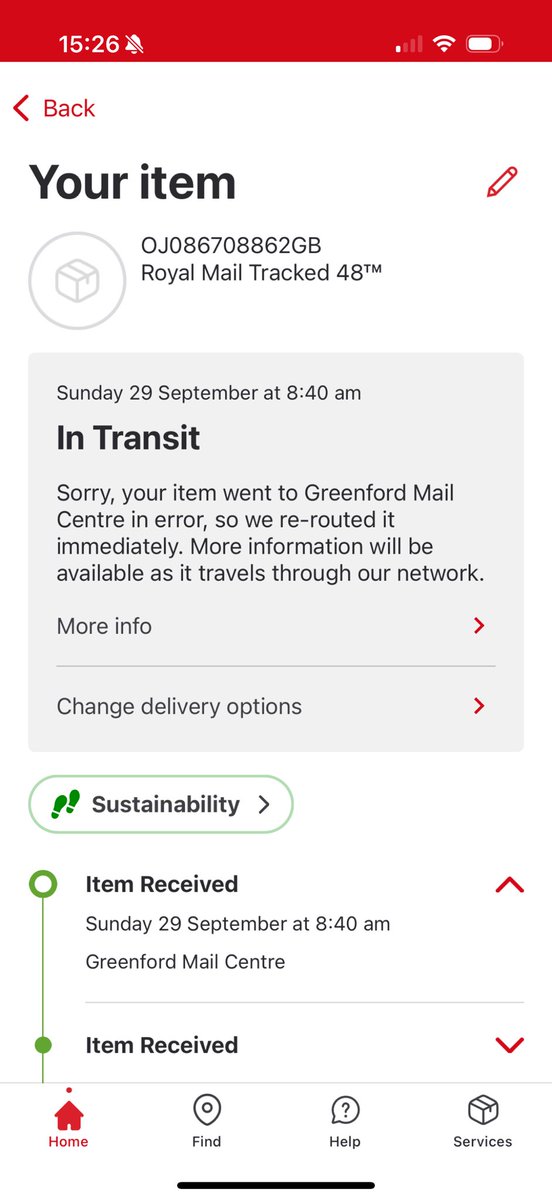 RachelMFarrow88's tweet photo. @RoyalMailHelp can you please let me know what’s happening with my package? It was meant to be delivered today, I got an email yesterday to say it went to the wrong mail centre and was “immediately” redirected and now I’ve got complete radio silence on it! https://t.co/QSbX72vW6U