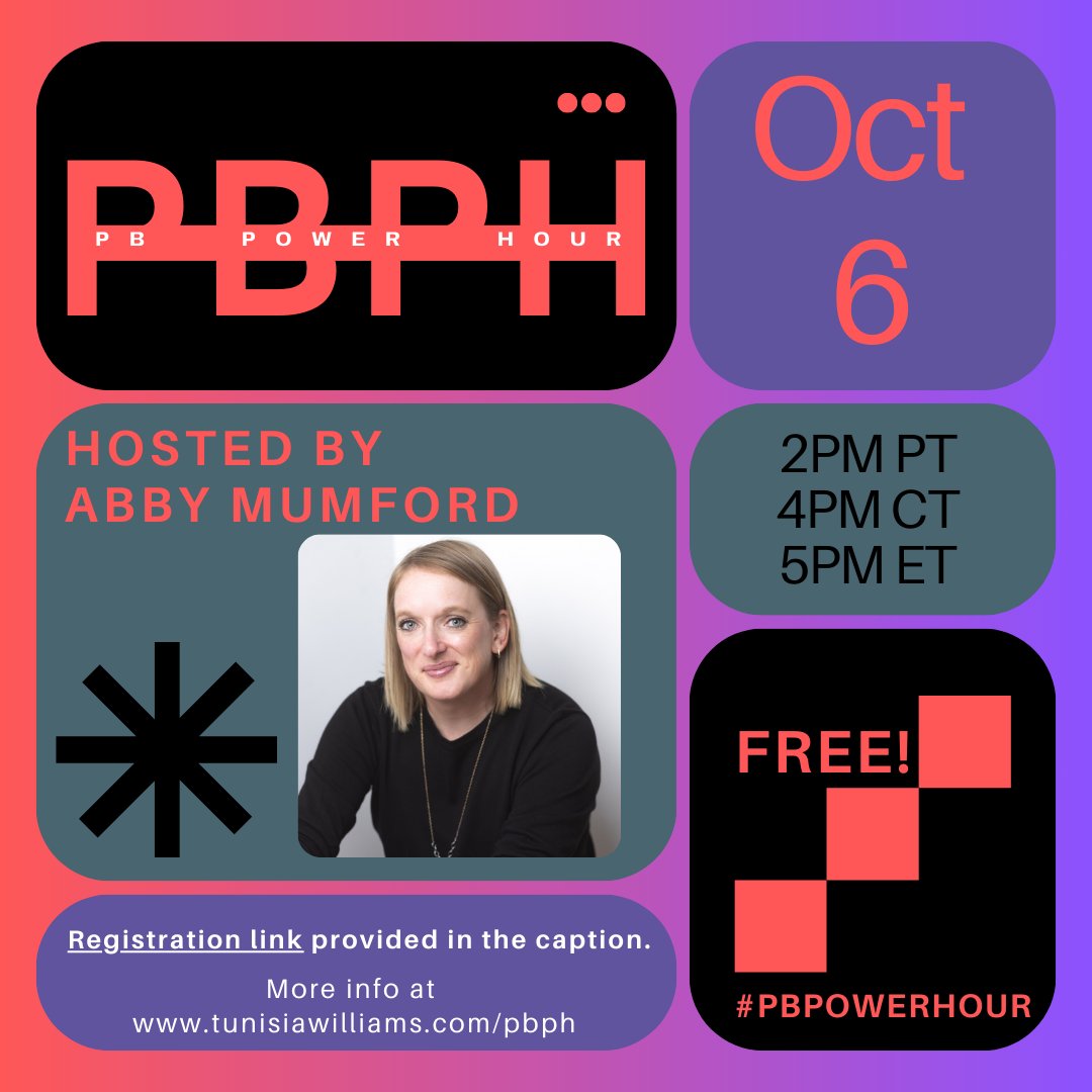 Whatcha doing this weekend? Want to spend a hour working on improving your writing craft?? We got you!

Sign up here: us06web.zoom.us/meeting/regist…

#PBPowerHour @PBPowerHour @J_CampbellSmith @TunisiaWilliam3 @KamillaMilligan